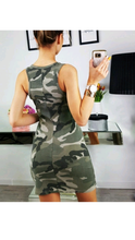 Load image into Gallery viewer, SLEEVELESS CAMOUFLAGE PRINT BODYCON DRESS
