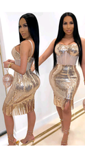 Load image into Gallery viewer, SEQUINED TASSEL PATCHWORK BODYCON DRESS
