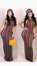 Load image into Gallery viewer, SLEEVELESS GRAPHIC PRINT BODYCON DRESS WITH MATCHING SCARF
