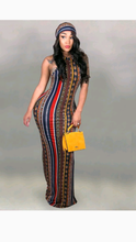 Load image into Gallery viewer, SLEEVELESS GRAPHIC PRINT BODYCON DRESS WITH MATCHING SCARF
