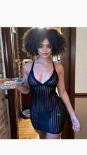 Load image into Gallery viewer, STRIPED SEE-THROUGH MESH SLEEVELESS BODYCON DRESS
