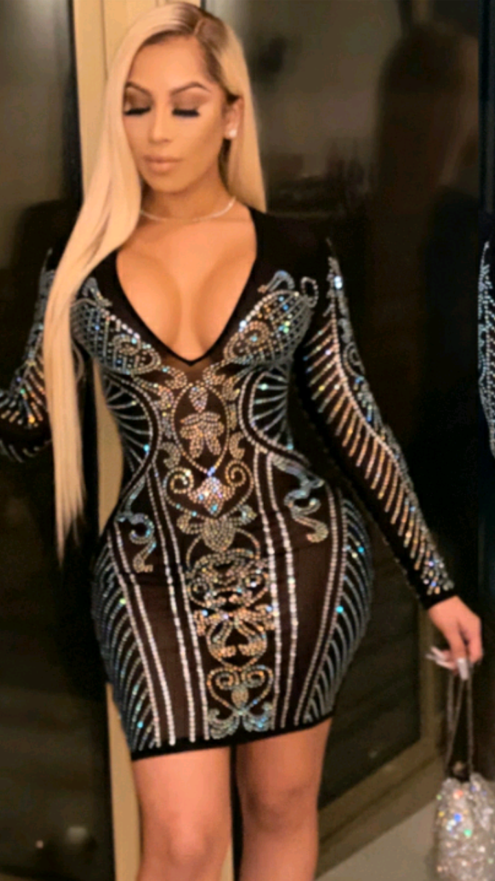 DIAMOND DECORATION BODYCON MINI DRESS