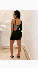 Load image into Gallery viewer, SINGLE SLEEVE SEQUINS PATCHWORK HOLLOW BODYCON DRESS

