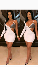 Load image into Gallery viewer, SINGLE SLEEVE SEQUINS PATCHWORK HOLLOW BODYCON DRESS
