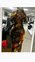 Load image into Gallery viewer, LACE UP HOLLOW LONG SLEEVE PRINT BODYCON DRESS
