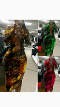 Load image into Gallery viewer, LACE UP HOLLOW LONG SLEEVE PRINT BODYCON DRESS
