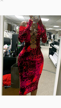 Load image into Gallery viewer, LACE UP HOLLOW LONG SLEEVE PRINT BODYCON DRESS
