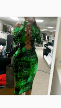 Load image into Gallery viewer, LACE UP HOLLOW LONG SLEEVE PRINT BODYCON DRESS
