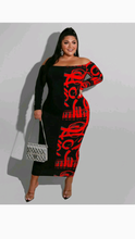 Load image into Gallery viewer, OFF THE SHOULDER ARTISTIC PRINT BODYCON DRESS
