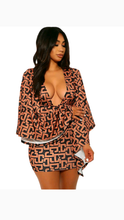 Load image into Gallery viewer, V-NECK GRAPHIC PRINT IRREGULAR FLARE BODYCON DRESS
