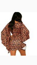 Load image into Gallery viewer, V-NECK GRAPHIC PRINT IRREGULAR FLARE BODYCON DRESS
