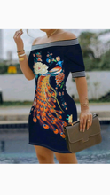 Load image into Gallery viewer, OFF THE SHOULDER GRAPHIC PRINT BODYCON DRESS
