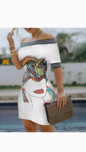 Load image into Gallery viewer, OFF THE SHOULDER GRAPHIC PRINT BODYCON DRESS
