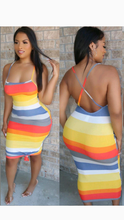 Load image into Gallery viewer, BACKLESS BANDAGE MULTI-COLOR STRIPE BODYCON DRESS
