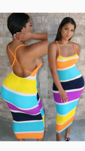 Load image into Gallery viewer, BACKLESS BANDAGE MULTI-COLOR STRIPE BODYCON DRESS
