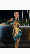 Load image into Gallery viewer, MOCK NECK LONG SLEEVE PRINT BODYCON DRESS

