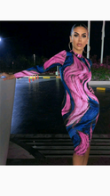 Load image into Gallery viewer, MOCK NECK LONG SLEEVE PRINT BODYCON DRESS
