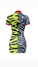 Load image into Gallery viewer, V-NECK ZEBRA/LEOPARD ANIMAL PRINT PATCHWORK SHORT SLEEVE BODYCON DRESS

