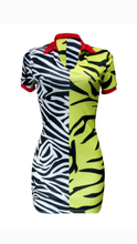 Load image into Gallery viewer, V-NECK ZEBRA/LEOPARD ANIMAL PRINT PATCHWORK SHORT SLEEVE BODYCON DRESS

