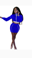 Load image into Gallery viewer, COLOR BLOCKING TURTLE NECK ZIPPER TOP AND SKIRT 2-PIECE SET
