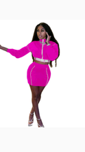 Load image into Gallery viewer, COLOR BLOCKING TURTLE NECK ZIPPER TOP AND SKIRT 2-PIECE SET
