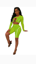 Load image into Gallery viewer, COLOR BLOCKING HOLLOW OUT TOP AND SHORTS 2-PIECE SETS
