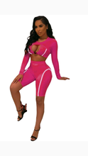 Load image into Gallery viewer, COLOR BLOCKING HOLLOW OUT TOP AND SHORTS 2-PIECE SETS
