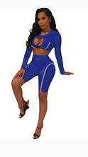 Load image into Gallery viewer, COLOR BLOCKING HOLLOW OUT TOP AND SHORTS 2-PIECE SETS
