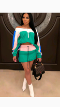 Load image into Gallery viewer, PATCHWORK OFF THE SHOULDER TOP AND DRAWSTRING WAIST SKIRT 2-PIECE SET
