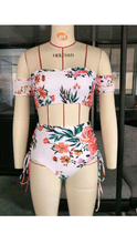 Load image into Gallery viewer, OFF THE SHOULDER FLORAL PRINT TOP&amp;HIGH WAISTED BANDAGE 2-PIECE SET

