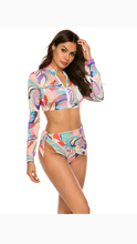 Load image into Gallery viewer, STAND COLLAR  ZIPPER TOP AND BIKINI BOTTOM 3-PIECE SET
