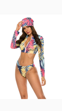 Load image into Gallery viewer, STAND COLLAR  ZIPPER TOP AND BIKINI BOTTOM 3-PIECE SET
