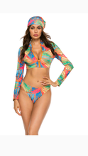 Load image into Gallery viewer, STAND COLLAR  ZIPPER TOP AND BIKINI BOTTOM 3-PIECE SET
