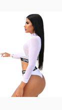 Load image into Gallery viewer, LETTER PRINT MESH LONG SLEEVE 3-PIECE BIKINI SET
