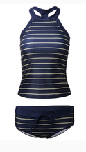 Load image into Gallery viewer, STRIPED PATCHWORK BACKLESS TOP WITH BIKINI 2-PIECE SET
