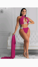 Load image into Gallery viewer, CUT OUT HALTER NECK SIDE-SLIT 3-PIECE SWIMSUIT SET
