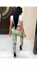Load image into Gallery viewer, GRAPHIC PRINT SHORT SLEEVE TOP WITH FLORAL PRINT STRIPED PANTS
