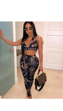 Load image into Gallery viewer, SEXY SLEEVELESS LETTER PRINT CROP TOP WITH PANTS
