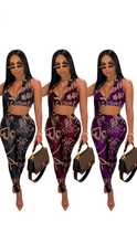 Load image into Gallery viewer, SEXY SLEEVELESS LETTER PRINT CROP TOP WITH PANTS
