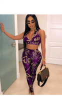 Load image into Gallery viewer, SEXY SLEEVELESS LETTER PRINT CROP TOP WITH PANTS
