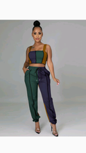 Load image into Gallery viewer, COLOR BLOCKING PATCHWORK TOP AND DRAWSTRING WAIST PANTS 2-PIECE SET
