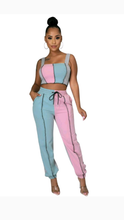 Load image into Gallery viewer, COLOR BLOCKING PATCHWORK TOP AND DRAWSTRING WAIST PANTS 2-PIECE SET
