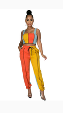 Load image into Gallery viewer, COLOR BLOCKING PATCHWORK TOP AND DRAWSTRING WAIST PANTS 2-PIECE SET
