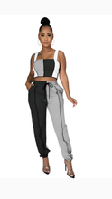 Load image into Gallery viewer, COLOR BLOCKING PATCHWORK TOP AND DRAWSTRING WAIST PANTS 2-PIECE SET
