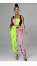 Load image into Gallery viewer, COLOR BLOCKING PATCHWORK TOP AND DRAWSTRING WAIST PANTS 2-PIECE SET
