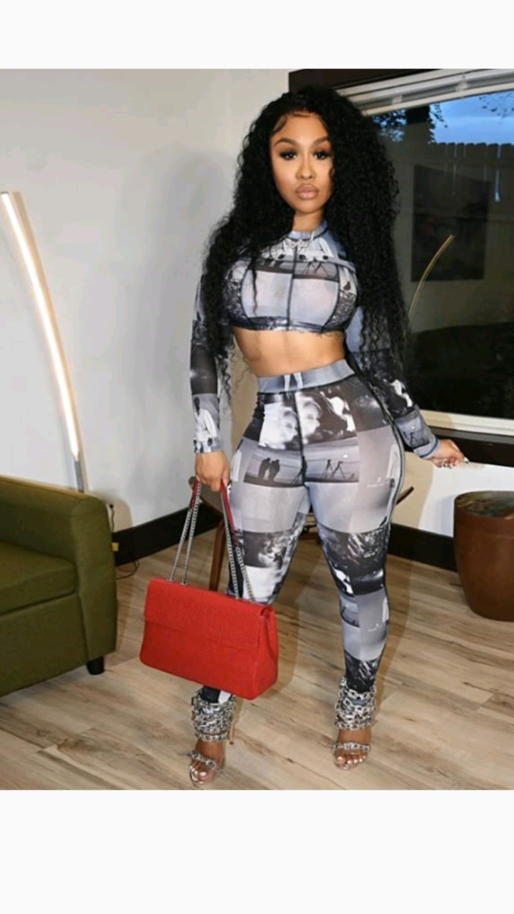 GRAPHIC PRINT MESH SEE THROUGH TOP AND PANTS