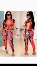 Load image into Gallery viewer, CHAIN PRINT LACE-UP TOP WITH MATCHING PANTS
