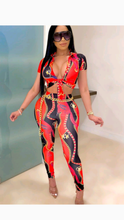 Load image into Gallery viewer, CHAIN PRINT LACE-UP TOP WITH MATCHING PANTS
