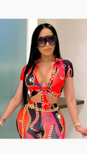 Load image into Gallery viewer, CHAIN PRINT LACE-UP TOP WITH MATCHING PANTS
