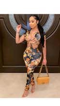 Load image into Gallery viewer, SEXY FLORAL PRINT HOLLOW BANDAGE TOP 2-PIECE SET WITH PANTS

